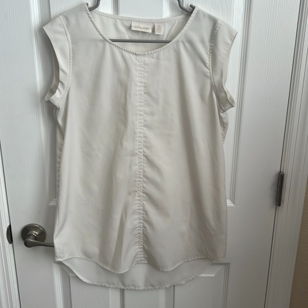 Chico's Sleeveless Top‎ Blouse Round Neck White Ladies Size 0 (small)